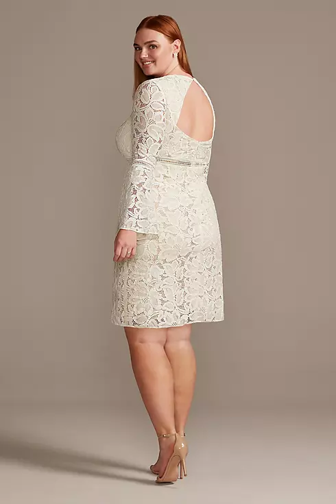 V-Neck Short Lace Dress with Illusion Bell Sleeves Image 6