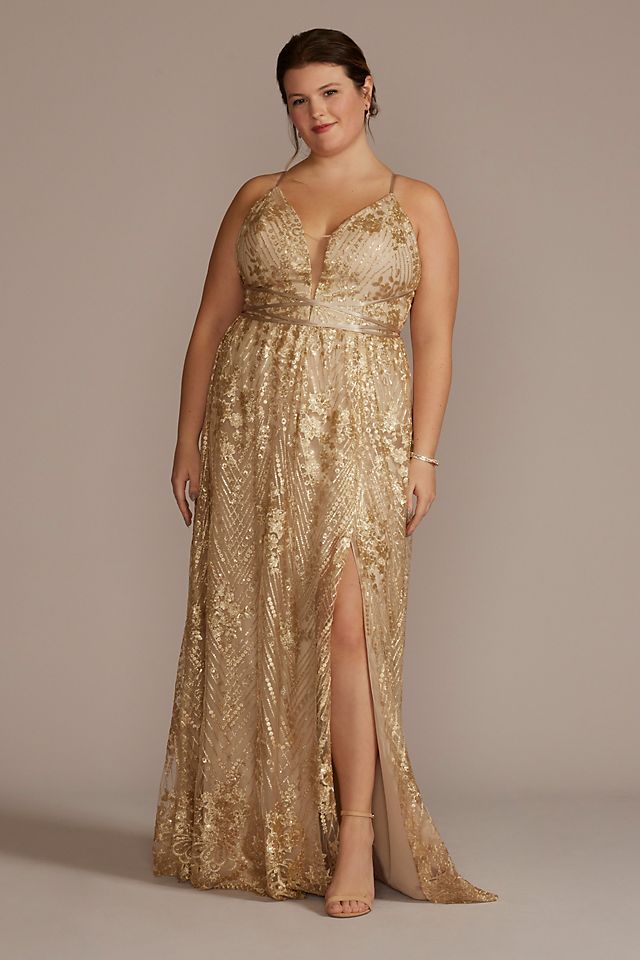 Sequin Embroidered Plunge Bridesmaid Dress Image 4