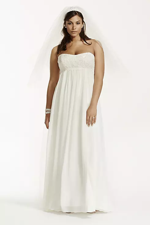 Crinkle Chiffon Gown with Lace Applique Image 1