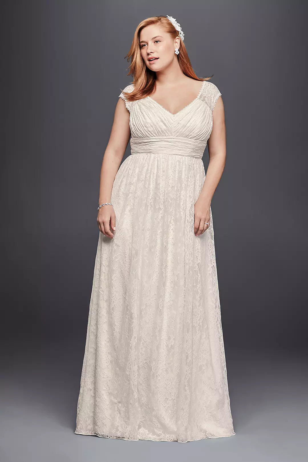 Lace Sheath Wedding Dress with Illusion Cap Sleeve Image