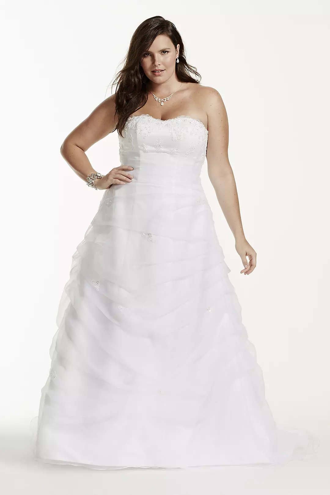 Organza Draped Wedding Dress with Beaded Lace Image