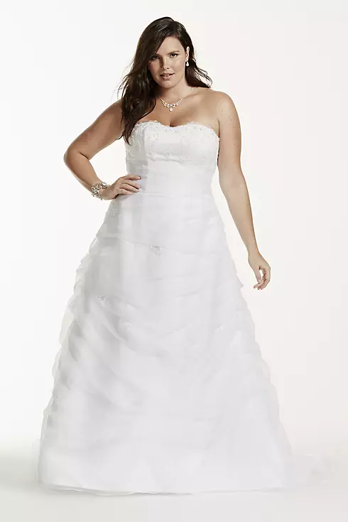 Organza Draped Wedding Dress with Beaded Lace Image 1