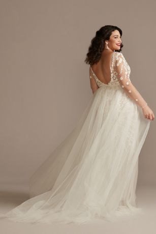 Embroidered Floral Illusion Bodysuit Wedding Dress David's Bridal