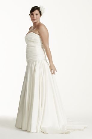 Strapless Satin A-Line Wedding Dress with Ruching | David's Bridal