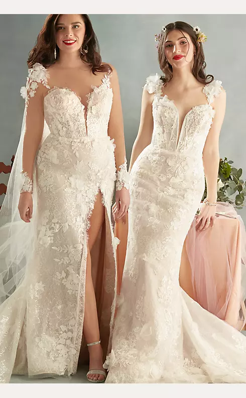 3D Floral Applique Wedding Dress with High Slit Image 9