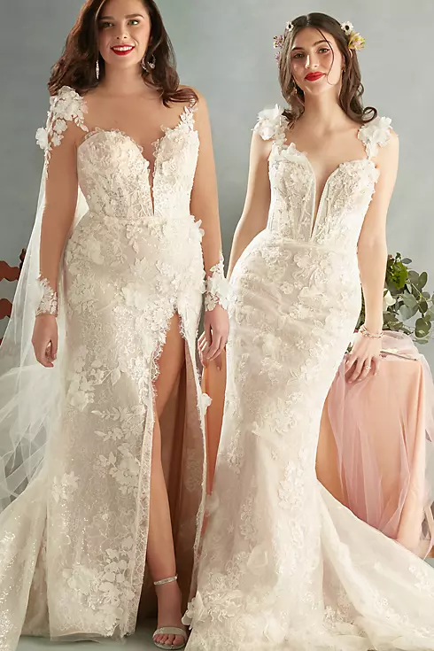 3D Floral Applique Wedding Dress with High Slit Image 9