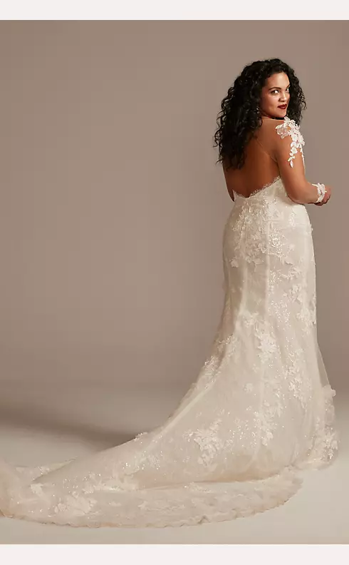 3D Floral Applique Wedding Dress with High Slit Image 2