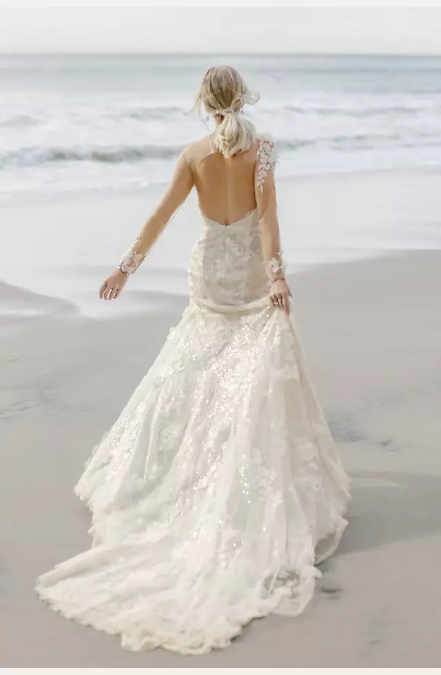 3D Floral Applique Wedding Dress with High Slit Image 7