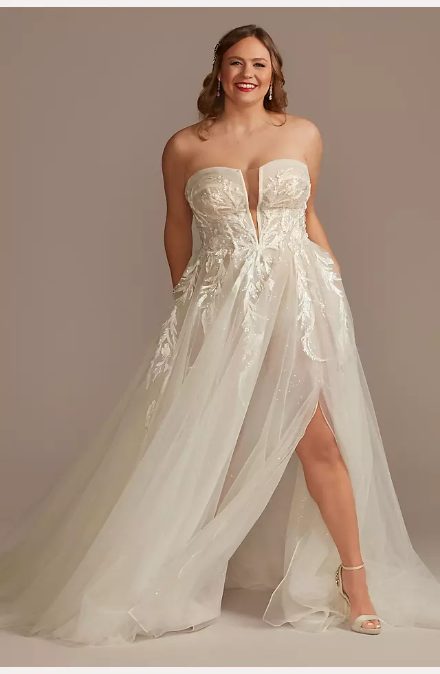 Plus Tulle Bodysuit Wedding Dress with Straps