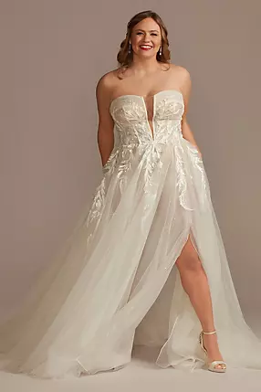 Plus Tulle Bodysuit Wedding Dress with Straps | David's Bridal Plus Tulle Bodysuit Wedding Dress with Straps | David's Bridal