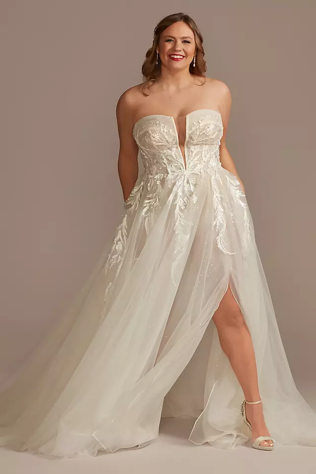 Removable Straps Tulle Wedding Dress with Slits Image 3