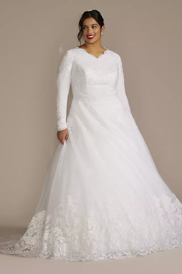 High Neck Lace Applique Modest Wedding Dress Image