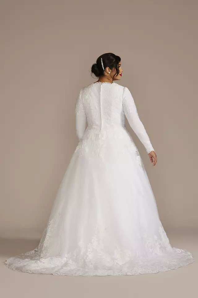 High Neck Lace Applique Modest Wedding Dress Image 2
