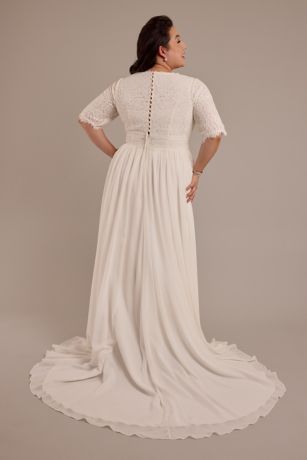 David's Bridal 新品 ウエディングドレス サイズ0 Floral Bead Tall Wedding Dress with Metallic Tulle | David's Bridal