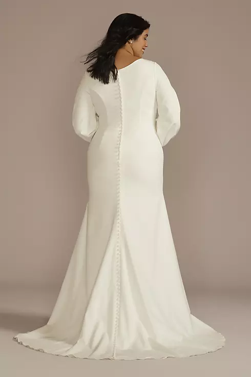 Crepe Billow Sleeve Modest Mermaid Wedding Dress Image 2
