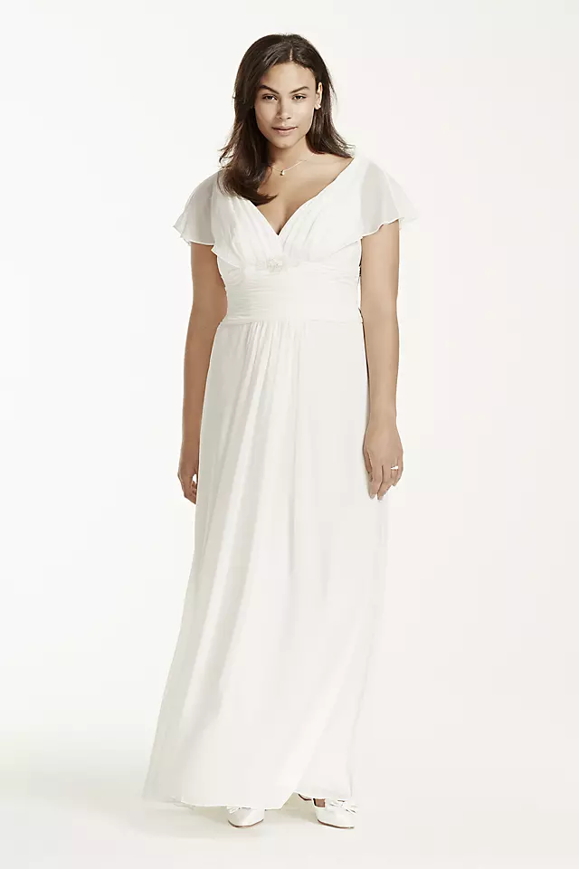 Flutter Sleeve Chiffon Plus Size Wedding Dress  Image