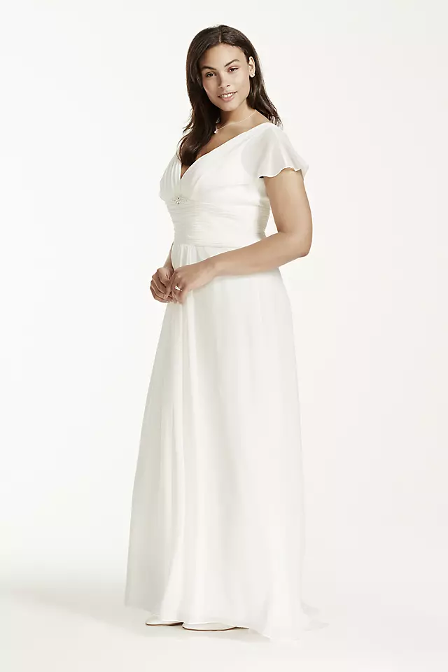 Flutter Sleeve Chiffon Plus Size Wedding Dress  Image 3