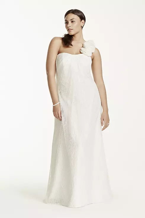 One Shoulder Sheath Lace Plus Size Wedding Dress Image 1