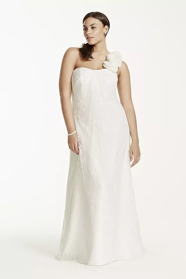 One Shoulder Sheath Lace Plus Size Wedding Dress Image