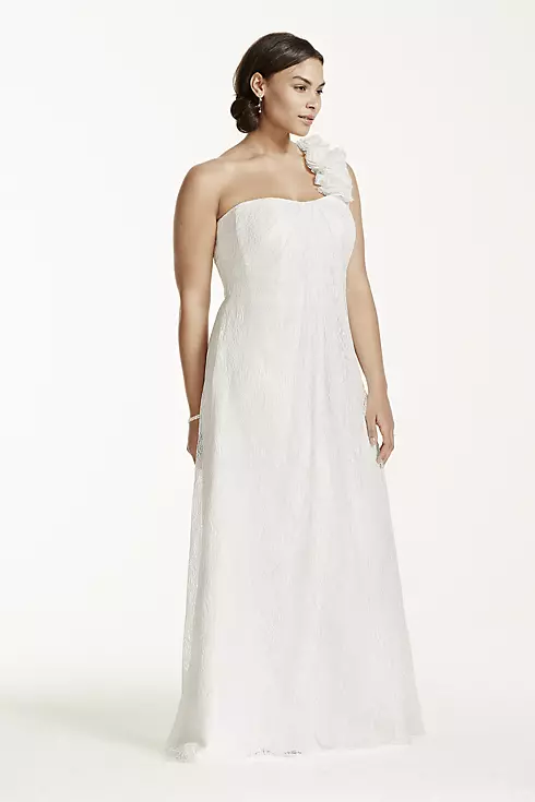 One Shoulder Sheath Lace Plus Size Wedding Dress Image 3