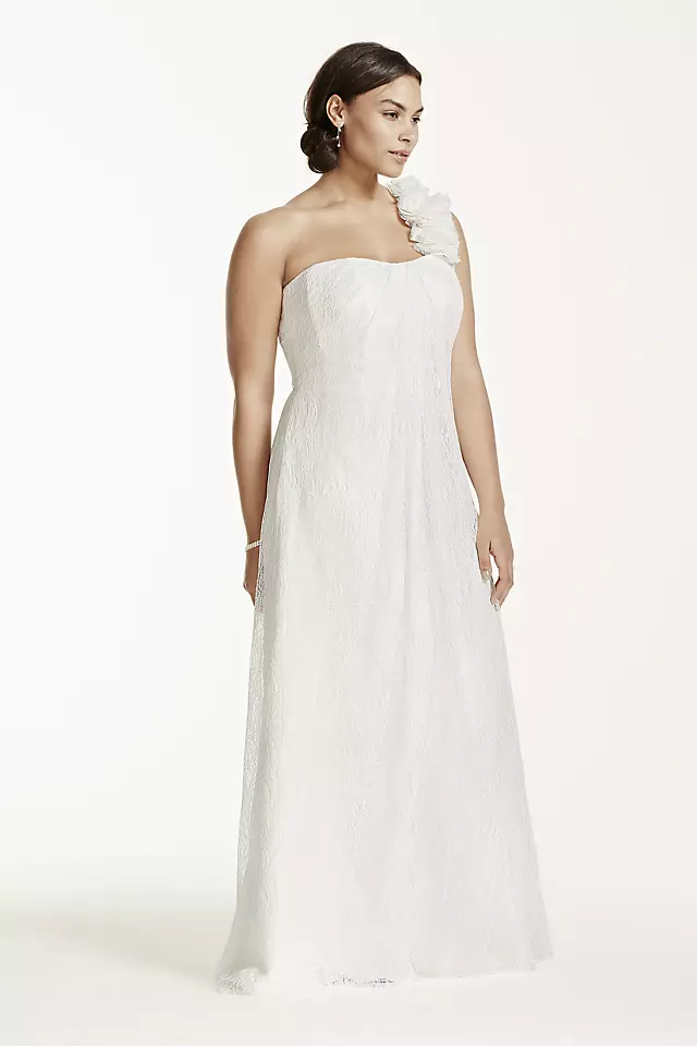 One Shoulder Sheath Lace Plus Size Wedding Dress Image 3