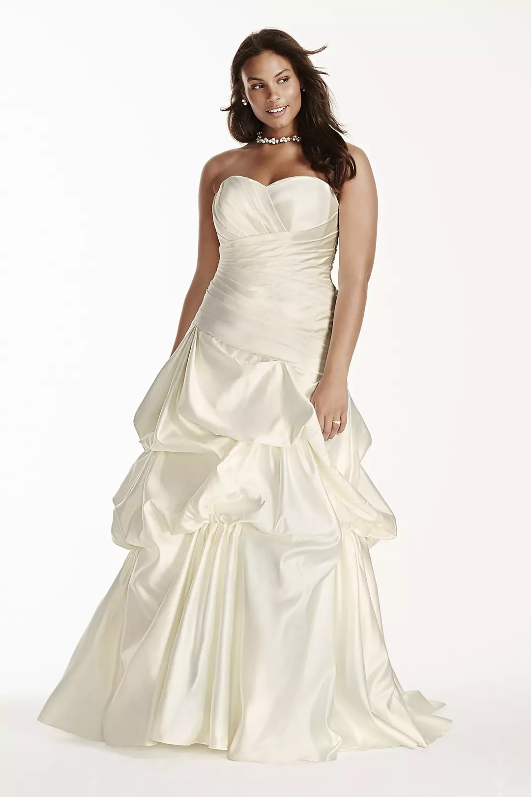 Satin Ruched Drop Waist Plus Size Wedding Dress  Image