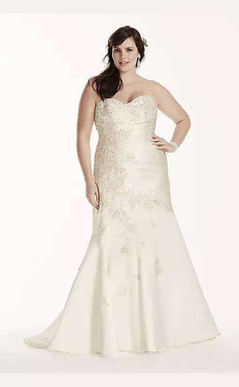 Satin Plus Size Wedding Dress with Lace Applique Image 1