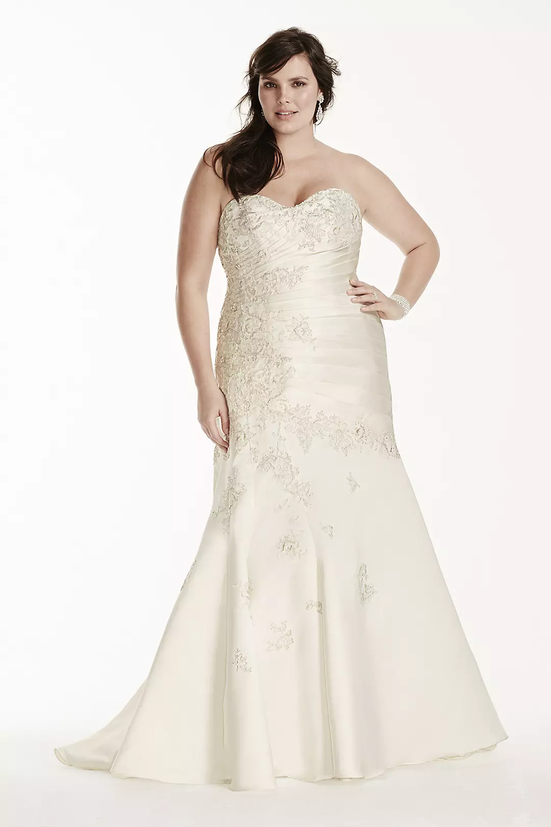 Satin Plus Size Wedding Dress with Lace Applique Image