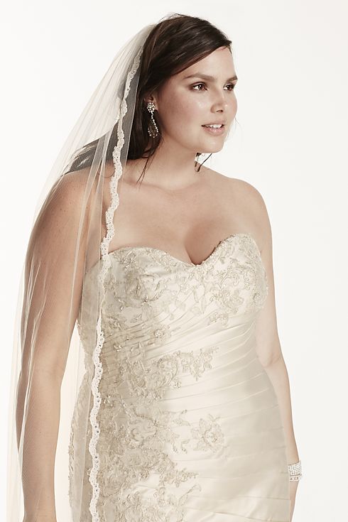 Satin Plus Size Wedding Dress with Lace Applique Image 3