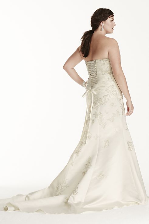 Satin Plus Size Wedding Dress with Lace Applique Image 2