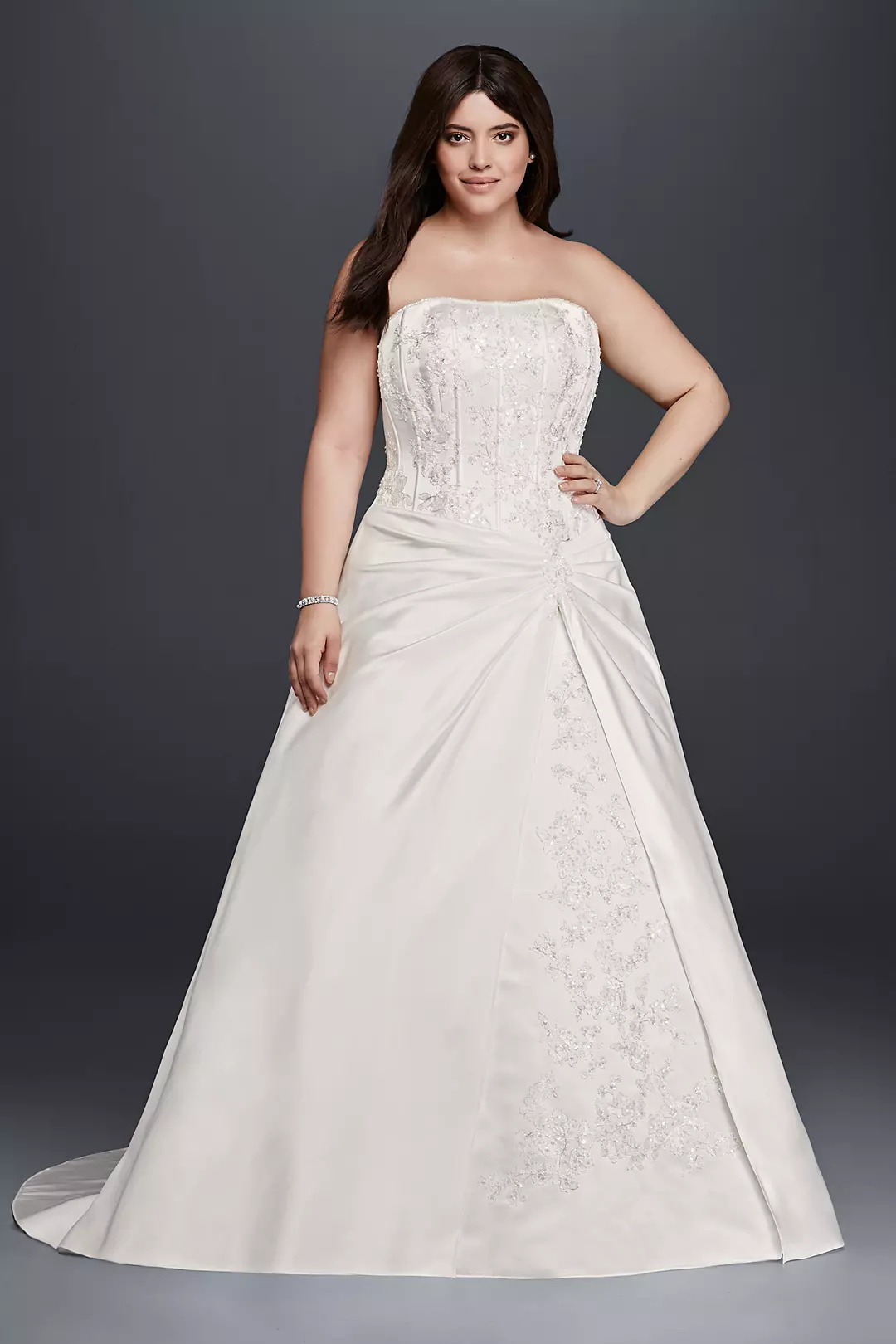 Draped A-Line Plus Size Strapless Wedding Dress Image