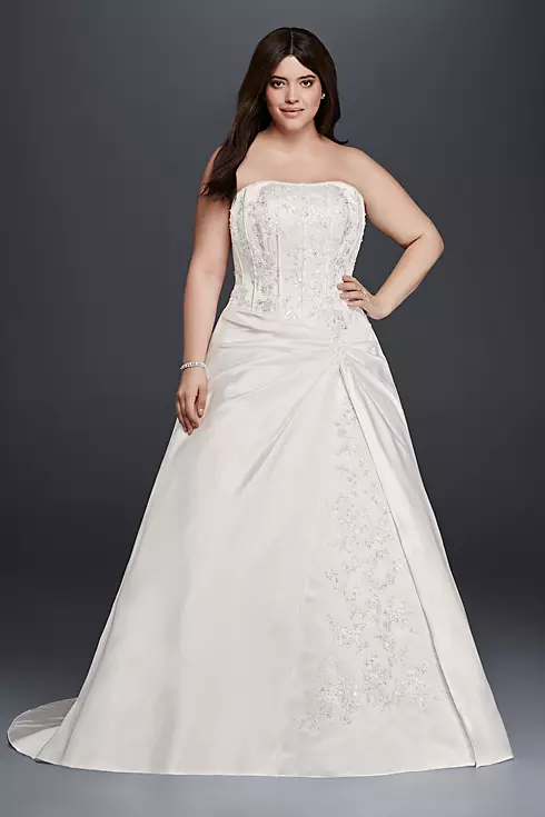 Draped A-Line Plus Size Strapless Wedding Dress Image 1