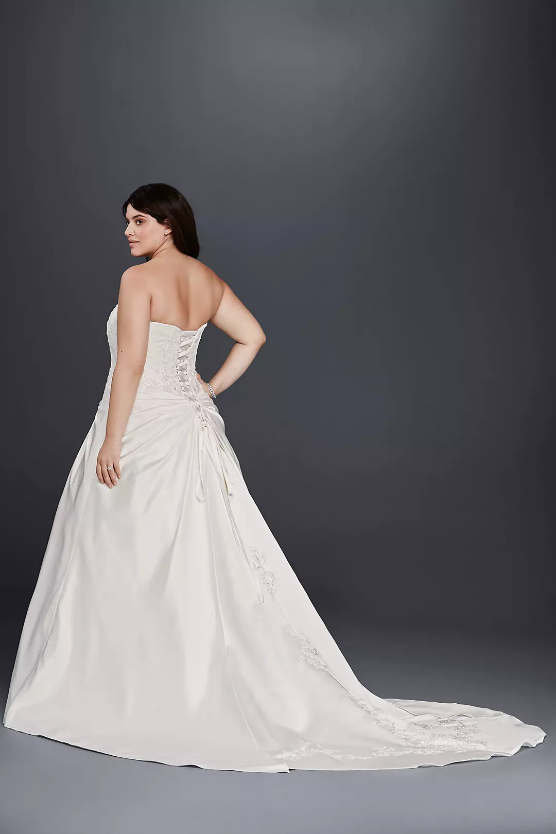 Draped A-Line Plus Size Strapless Wedding Dress Image 2