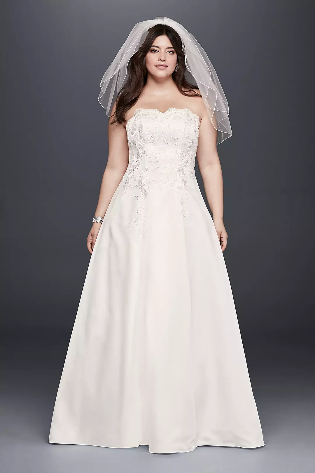 As-Is Appliqued Satin Plus Size Wedding Dress Image