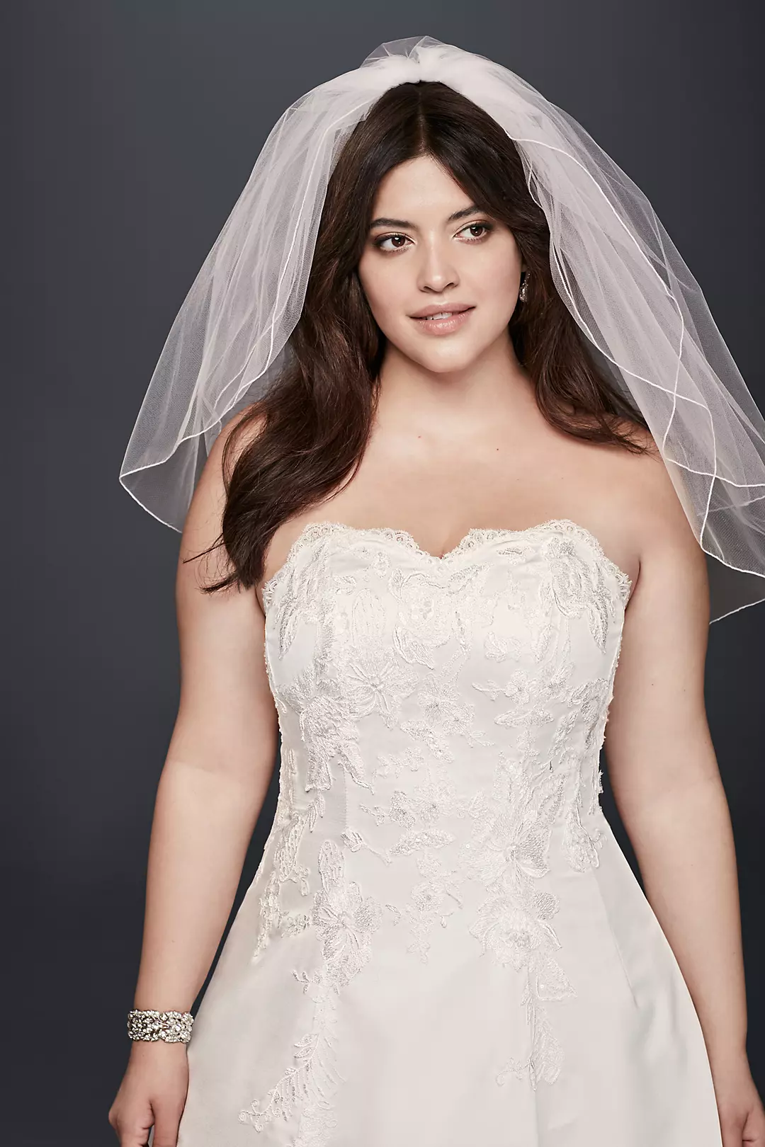As-Is Appliqued Satin Plus Size Wedding Dress Image 3