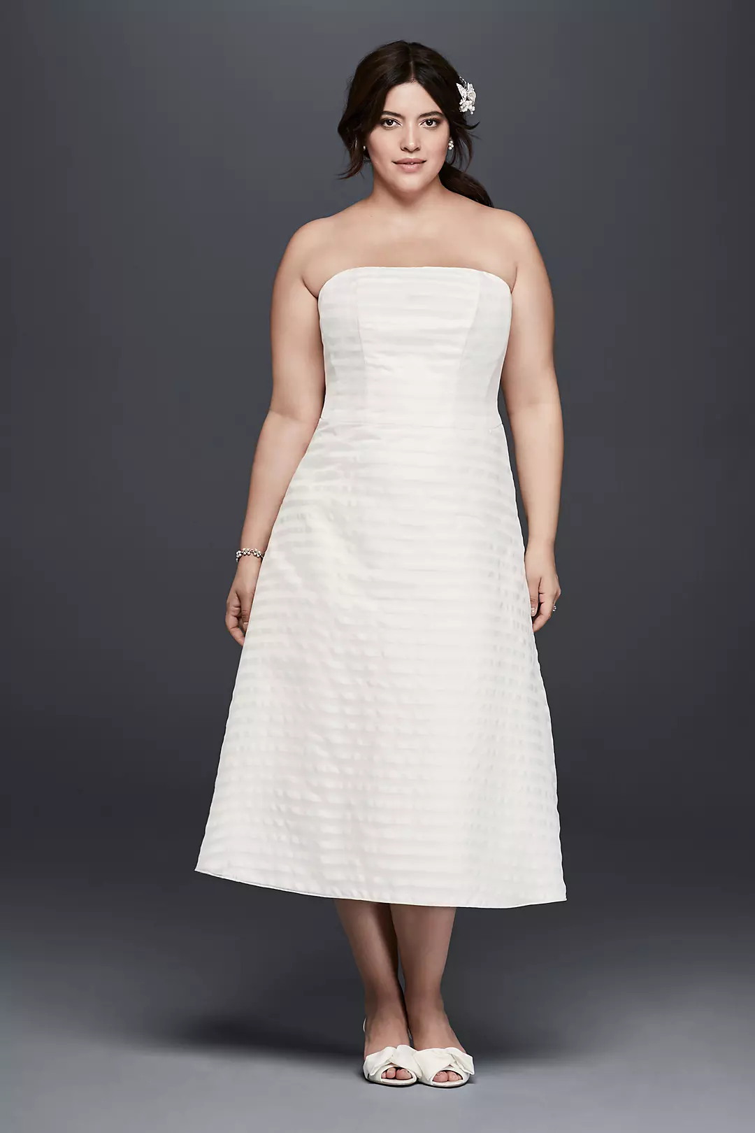 As-Is Striped Organza Plus Size Wedding Dress Image
