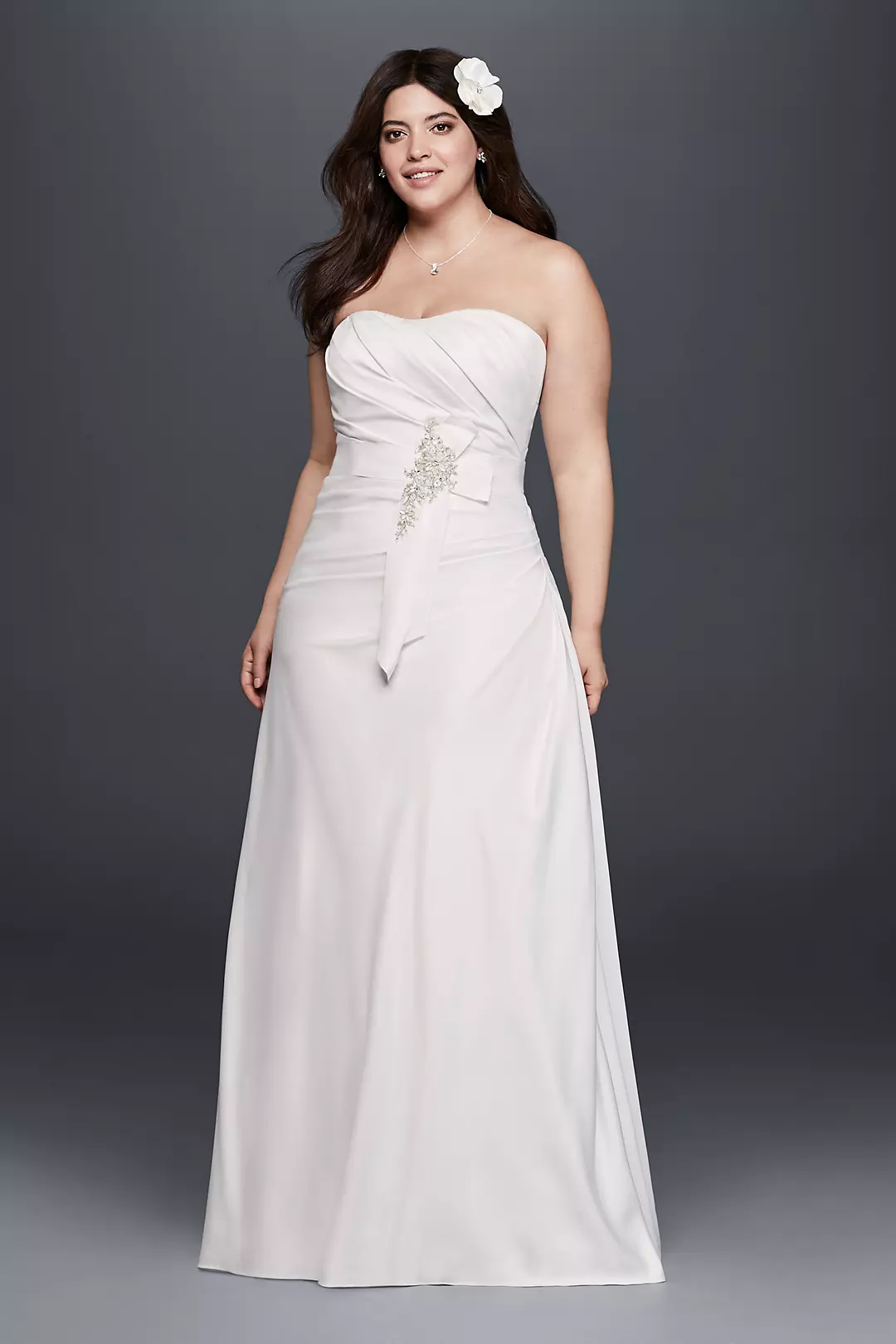 Plus Size Ruched Wedding Dress with Bow at Hip Image