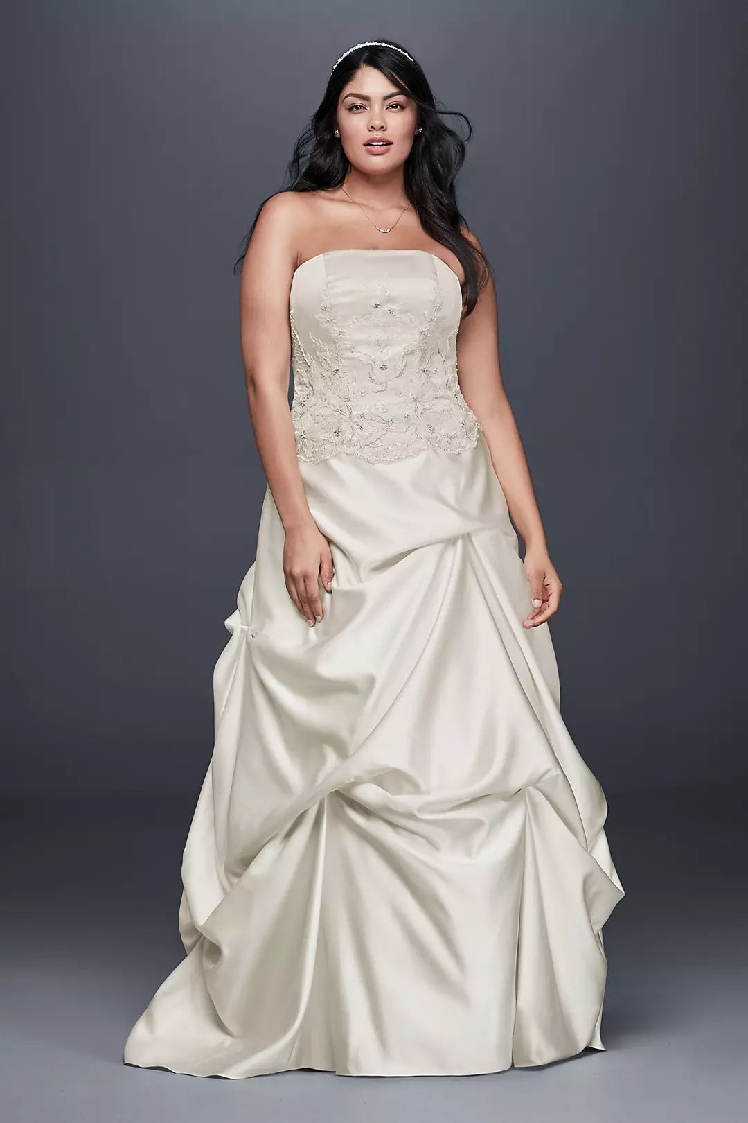 Embroidered Satin Plus Size Wedding Dress  Image