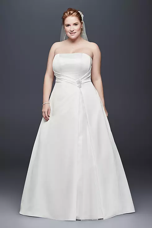 Satin Plus Size A-Line Wedding Dress with Applique Image 1