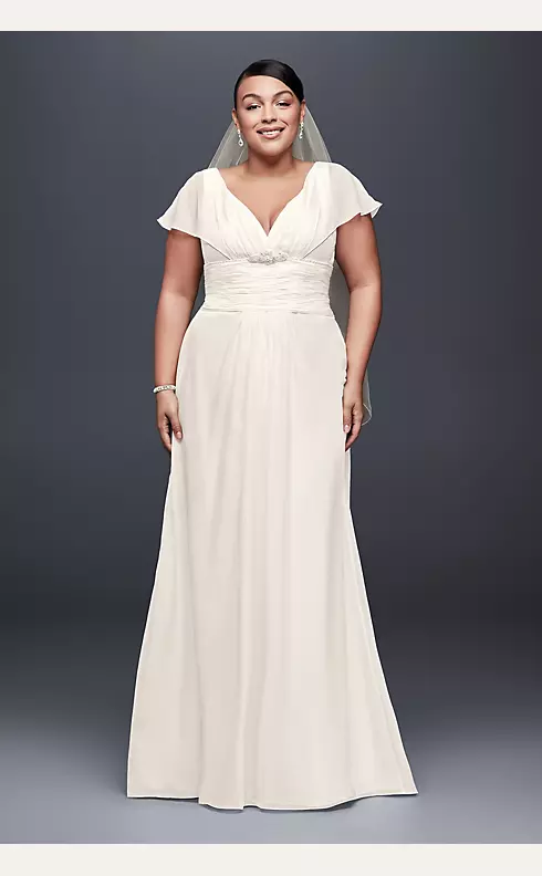 Flutter-Sleeve Chiffon Plus Size Wedding Dress Image 1