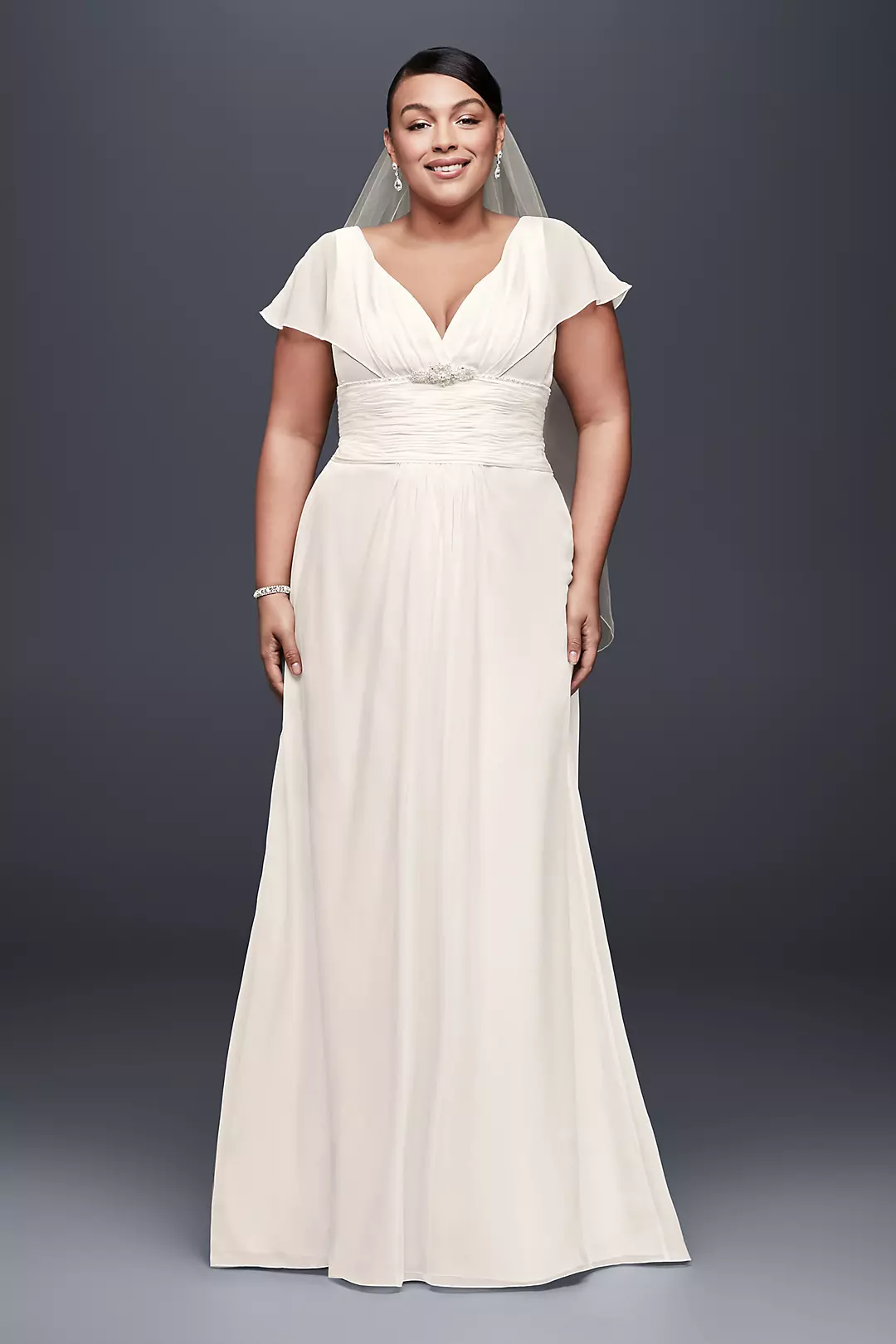 Flutter-Sleeve Chiffon Plus Size Wedding Dress Image