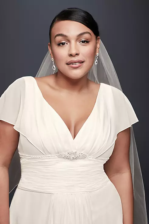 Flutter-Sleeve Chiffon Plus Size Wedding Dress Image 3