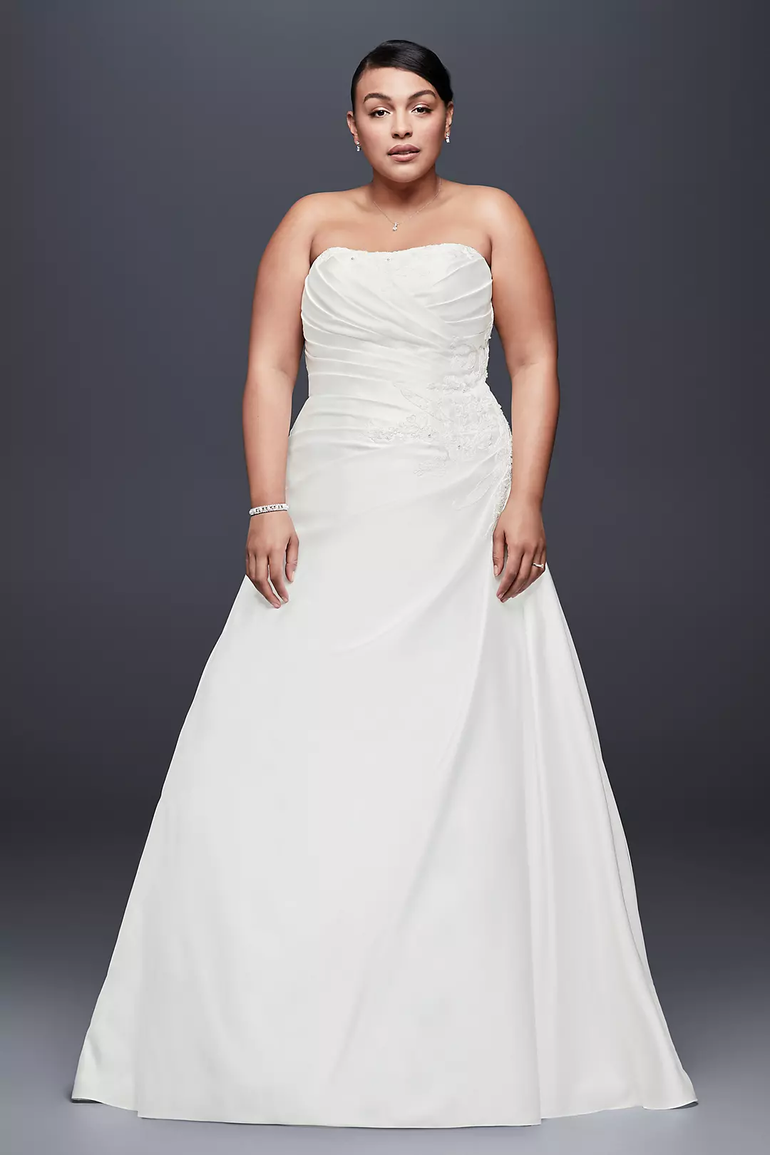 Draped Satin Plus Size Wedding Dress with Beading Image