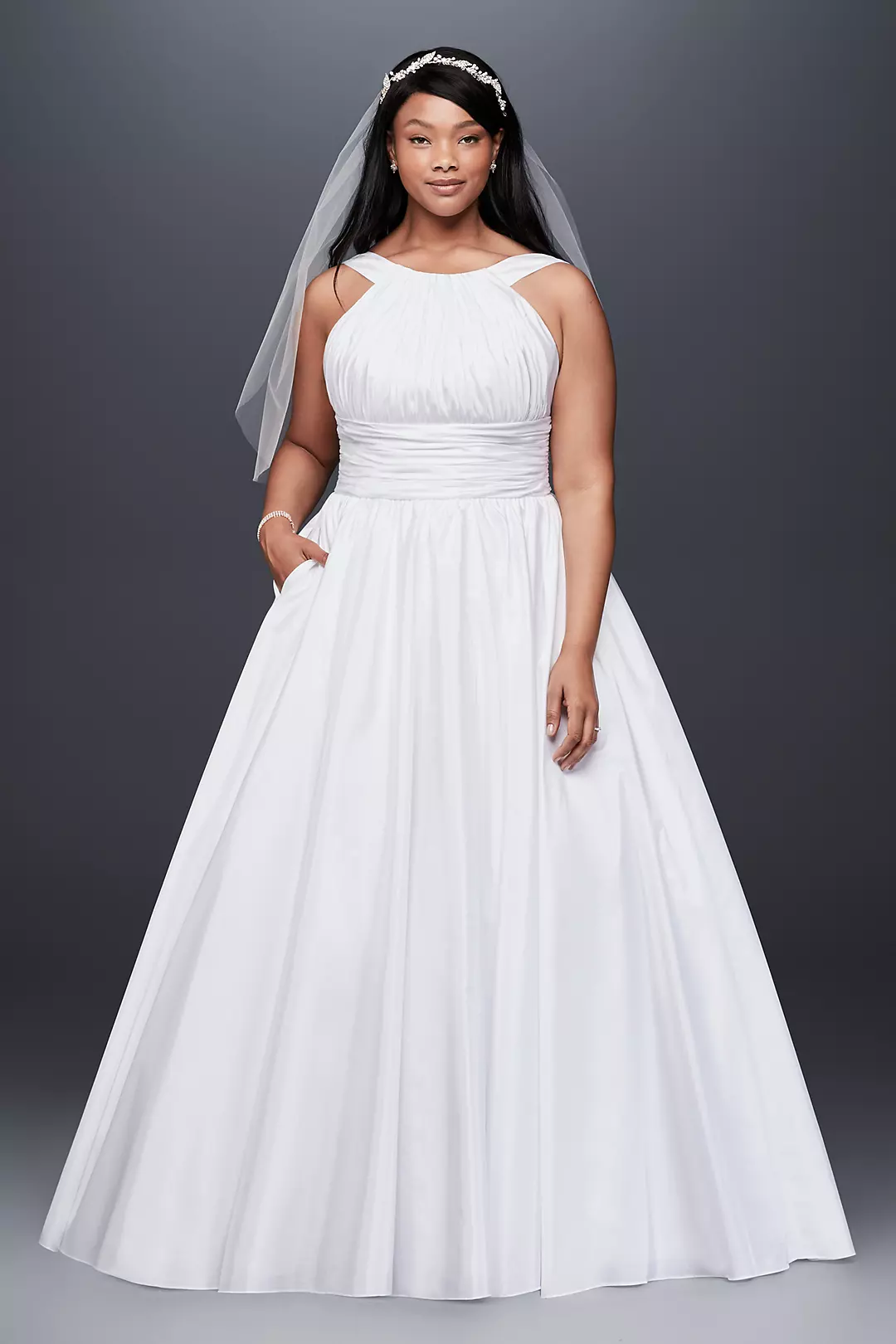 High-Neck Taffeta Plus Size Wedding Ball Gown Image