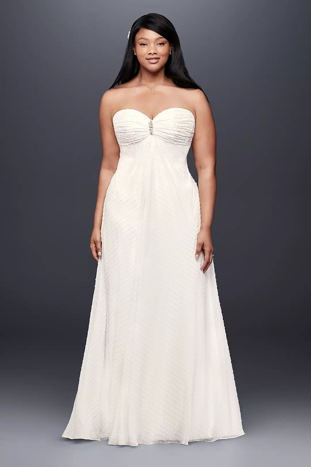 Dotted Plus Size Wedding Dress with Brooch  Image