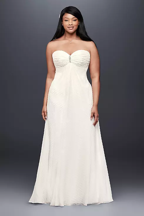Dotted Plus Size Wedding Dress with Brooch  Image 1