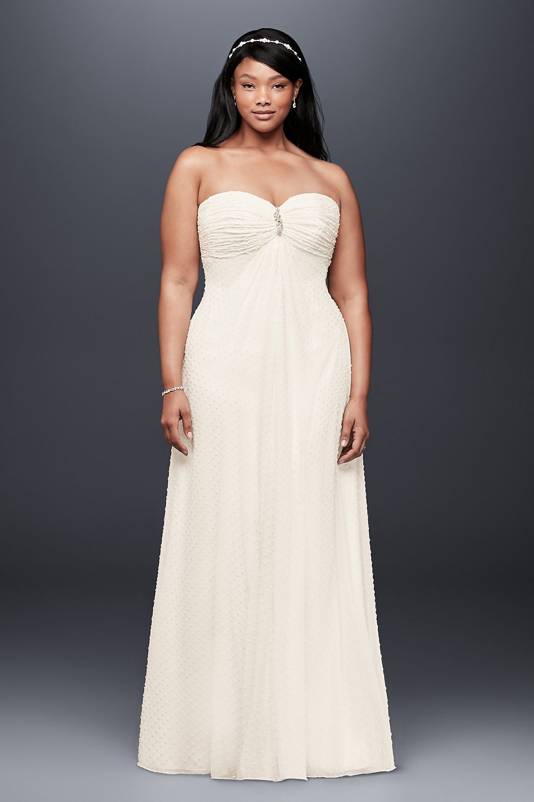 Dotted Chiffon Plus Size Wedding Dress Image 1