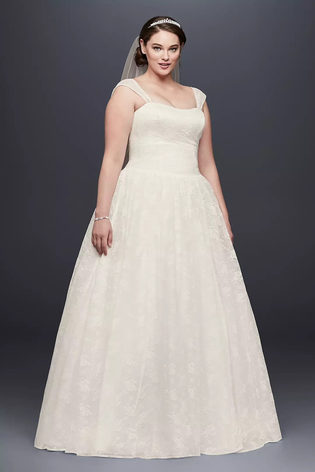 Sheer Cap Sleeve Allover Lace Ball Gown  Image