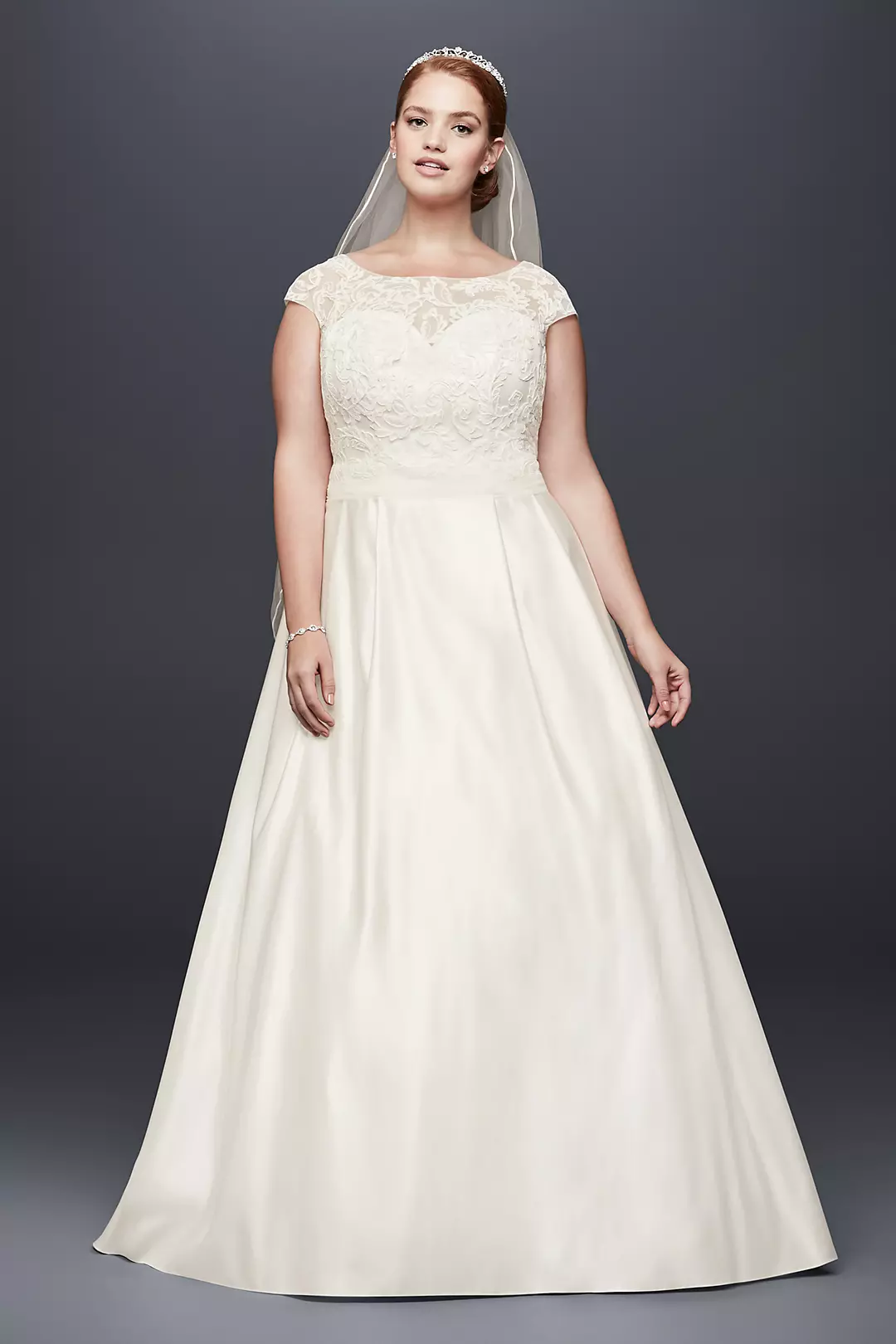 Appliqued Cap Sleeve A-Line Wedding Dress Image