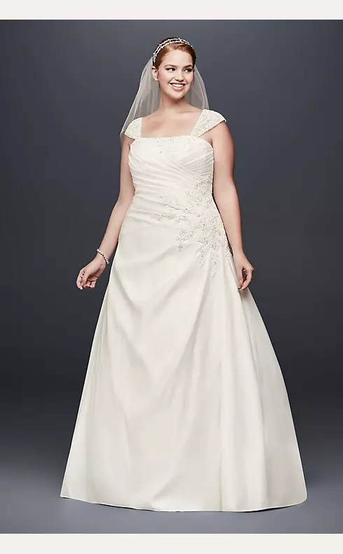 Appliqued Satin Cap Sleeve Plus Size Wedding Dress Image 1